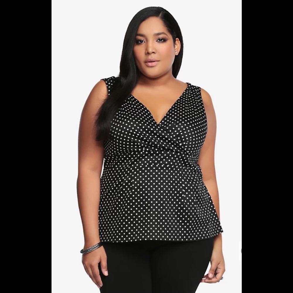Torrid Retro Black PolkaDot Peplum Top Sz 2